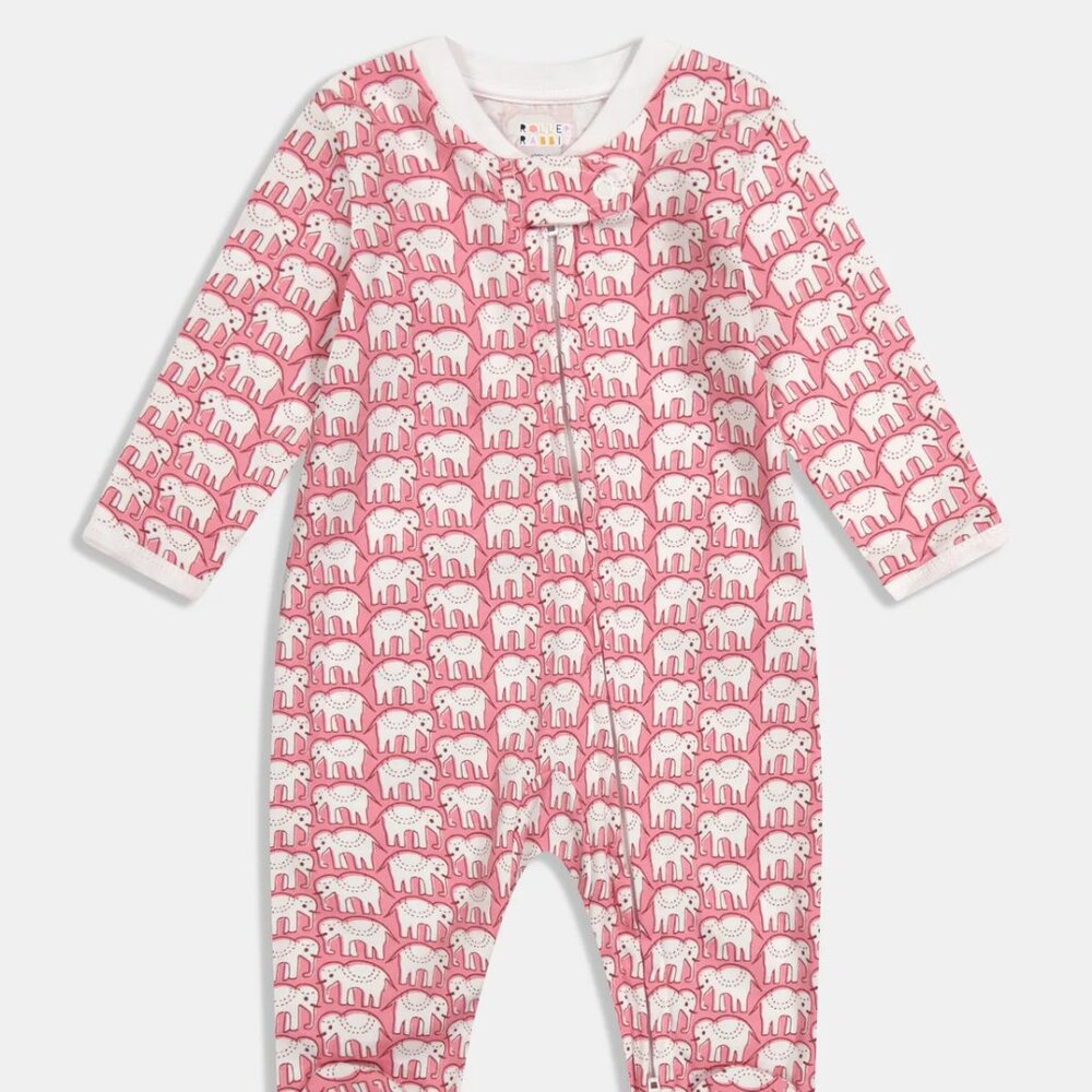 Roller Rabbit Infant Hathi Zipper Elephant Pink Footie